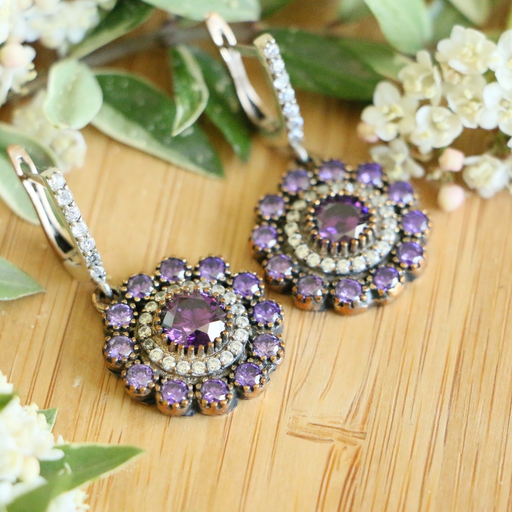 Sterling Silver Cubic Zirconia Stones Earrings - Picture 3 of 6